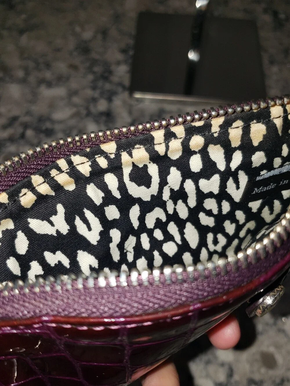 Brighton Patent Leather Crocodile-embossed Card Holder Zippy Wallet w/ Keyring